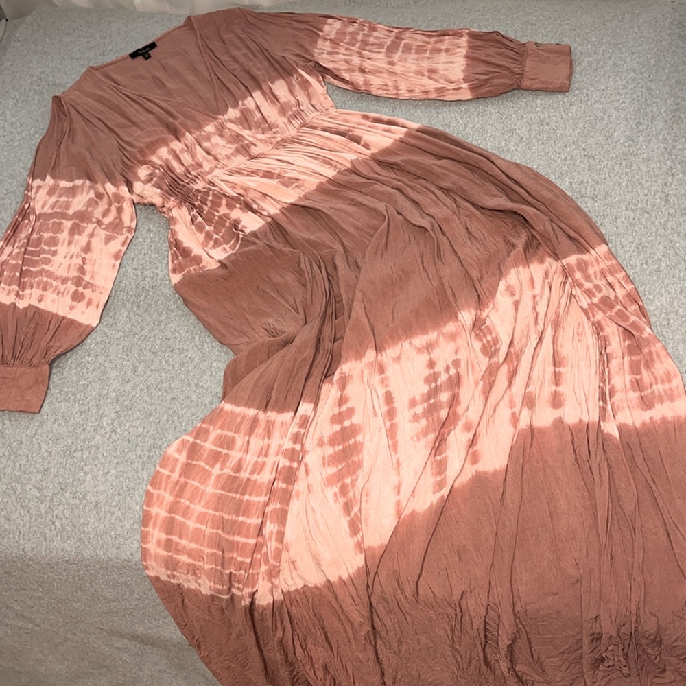 Aakaa Boho Maxi Tie Dye Pink Dress Medium Beach Coverup Festival Longsleeve